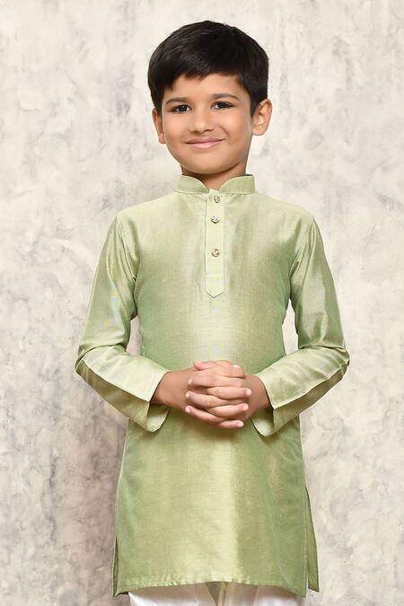 Buy Petite Pomme Green Cotton, Silk Plain Kurta Online at Aza Fashions Buy_Petite Pomme_Green Cotton, Silk Plain Kurta _Online_at_Aza_Fashions