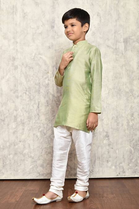 Shop_Petite Pomme_Green Cotton, Silk Plain Kurta _Online_at_Aza_Fashions
