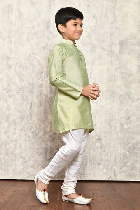 Petite Pomme_Green Cotton, Silk Plain Kurta _at_Aza_Fashions