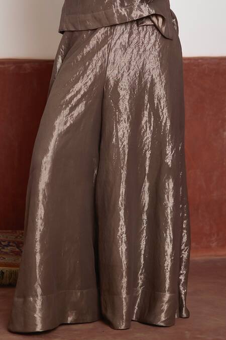 Buy_Shorshe Clothing_Silver Tissue, Linen Zari, Embroidery Round Zardozi Short Kurta And Gharara Set 