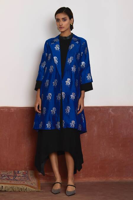 Shorshe Clothing Black Dress Raw Silk Woven Floral Asymmetric With Banarasi Brocade Jacket 