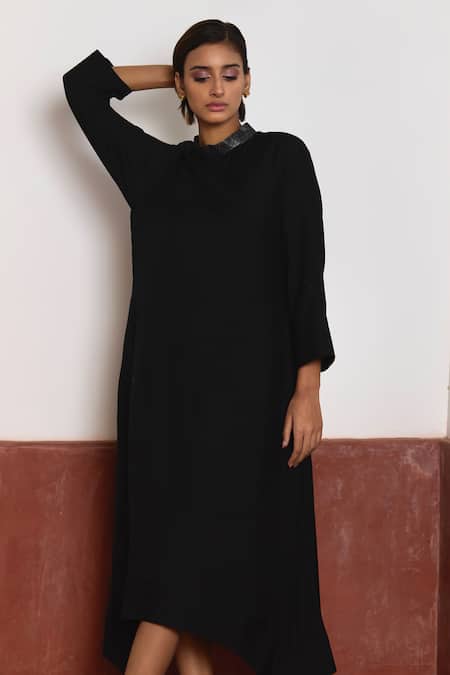 Buy_Shorshe Clothing_Black Silk, Brocade Embroidery Bandeau Asymmetric Dress With Banarasi Jacket _Online_at_Aza_Fashions