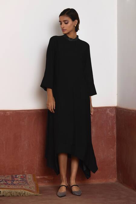 Shorshe Clothing_Black Silk, Brocade Embroidery Bandeau Asymmetric Dress With Banarasi Jacket _at_Aza_Fashions