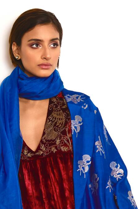 Shop Shorshe Clothing Blue Organza Lace Embellished Dupatta Online at Aza Fashions Shop_Shorshe Clothing_Blue Organza Lace Embellished Dupatta _Online_at_Aza_Fashions