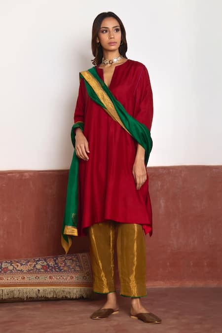 Shorshe Clothing Pure Silk Jhabla Kurta & Cigarette Pant Set 