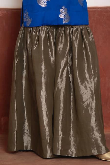 Buy Shorshe Clothing Blue Brocade, Handloom Cotton, Silk Floral Banarasi Kurta And Sharara Set Online at Aza Fashions Buy_Shorshe Clothing_Blue Brocade, Handloom Cotton, Silk Floral Banarasi Kurta And Sharara Set _Online_at_Aza_Fashions