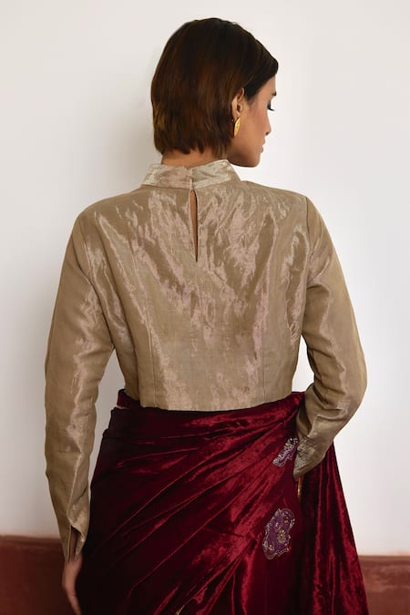 Shorshe Clothing Handloom Tissue Polo Neck Blouse 