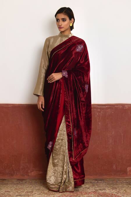 Buy_Shorshe Clothing_Grey Handloom Cotton Polo Collar Tissue Neck Blouse _Online_at_Aza_Fashions