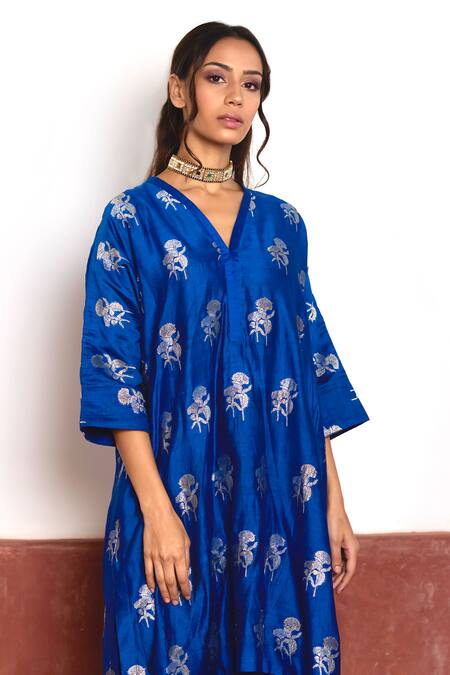 Buy Shorshe Clothing Blue Brocade, Cotton, Silk Embroidery Floral Woven Kaftan And Cigarette Pant Set Online at Aza Fashions Buy_Shorshe Clothing_Blue Brocade, Cotton, Silk Embroidery Floral Woven Kaftan And Cigarette Pant Set _Online_at_Aza_Fashions