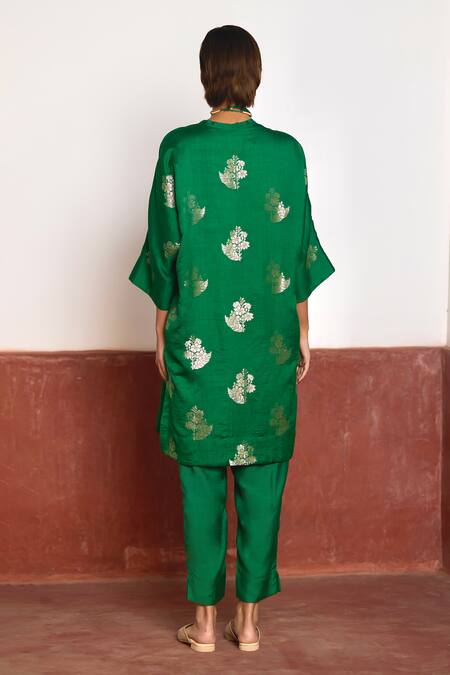 Shorshe Clothing Flower Woven Kaftan & Cigarette Pant Set 