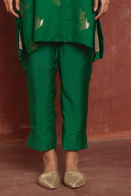 Buy Shorshe Clothing Green Brocade, Cotton, Silk Embroidery Flower Woven Kaftan And Cigarette Pant Set Online at Aza Fashions Buy_Shorshe Clothing_Green Brocade, Cotton, Silk Embroidery Flower Woven Kaftan And Cigarette Pant Set _Online_at_Aza_Fashions
