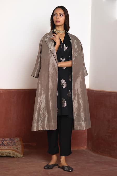 Shorshe Clothing Metallic Notched Lapel Collar Jacket 