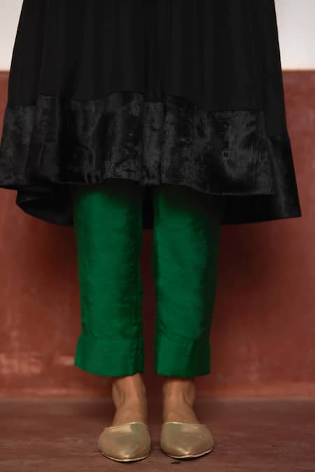 Shop_Shorshe Clothing_Black Velvet, Cotton, Silk Zari Zardozi Embroidered Yoke Anarkali And Pant Set _Online_at_Aza_Fashions