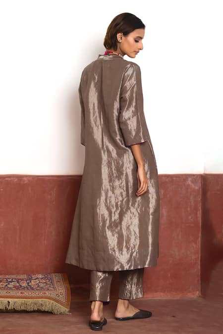 Shorshe Clothing Metallic Handloom Anarkali & Pant Set 