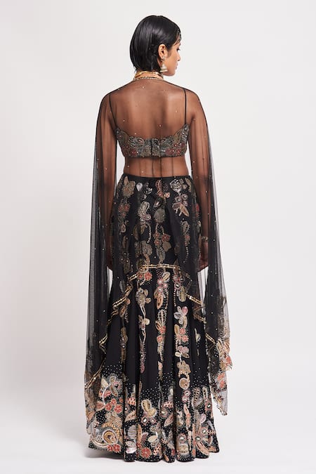 Shop Aisha Rao Black Georgette Sequins, Beads Gilded Floral Embellished Mermaid Lehenga Set at Aza Fashions Shop_Aisha Rao_Black Georgette Sequins, Beads Gilded Floral Embellished Mermaid Lehenga Set _at_Aza_Fashions