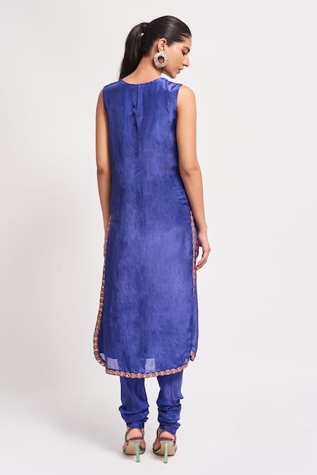 Shop Aisha Rao Blue Silk, Chiffon Sequins, Beads Round Lumina Embellished Kurta Churidar Set at Aza Fashions Shop_Aisha Rao_Blue Silk, Chiffon Sequins, Beads Round Lumina Embellished Kurta Churidar Set _at_Aza_Fashions
