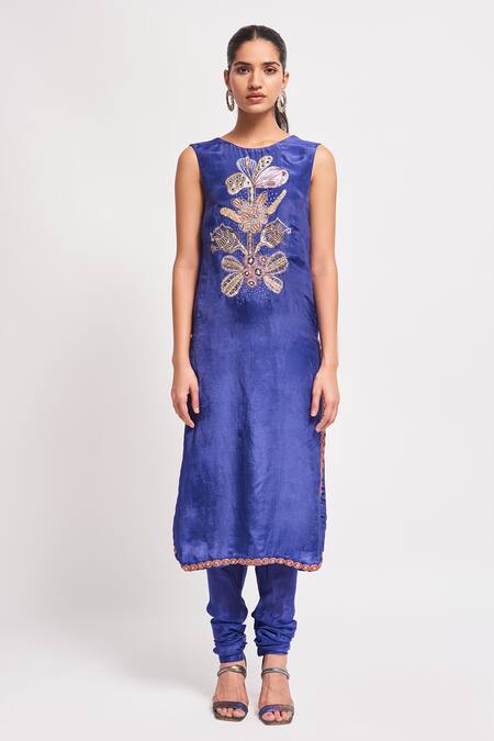 Aisha Rao Blue Silk, Chiffon Sequins, Beads Round Lumina Embellished Kurta Churidar Set Online at Aza Fashions Aisha Rao_Blue Silk, Chiffon Sequins, Beads Round Lumina Embellished Kurta Churidar Set _Online_at_Aza_Fashions