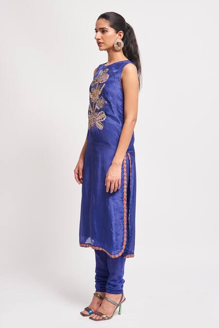Buy Aisha Rao Blue Silk, Chiffon Sequins, Beads Round Lumina Embellished Kurta Churidar Set Online at Aza Fashions Buy_Aisha Rao_Blue Silk, Chiffon Sequins, Beads Round Lumina Embellished Kurta Churidar Set _Online_at_Aza_Fashions