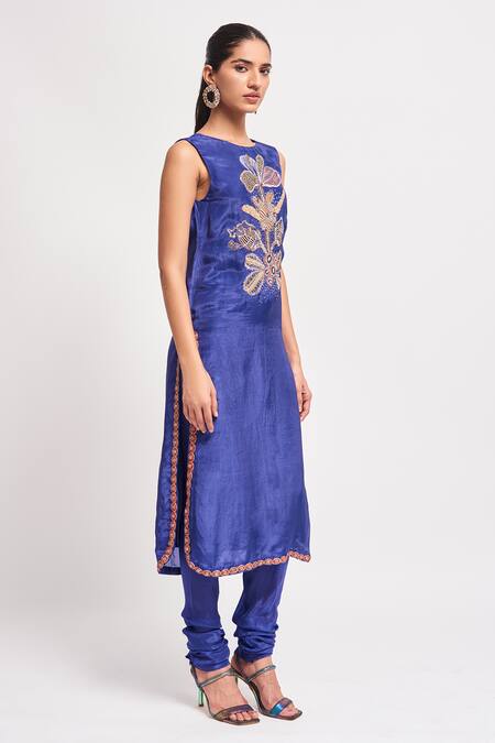 Aisha Rao Blue Silk, Chiffon Sequins, Beads Round Lumina Embellished Kurta Churidar Set at Aza Fashions Aisha Rao_Blue Silk, Chiffon Sequins, Beads Round Lumina Embellished Kurta Churidar Set _at_Aza_Fashions