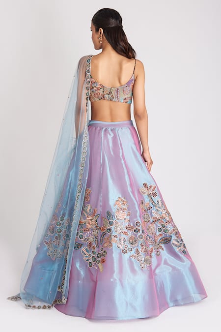 Shop Aisha Rao Blue Tissue Embroidery, Sequins, Beads Opaline Embellished Lehenga Set at Aza Fashions Shop_Aisha Rao_Blue Tissue Embroidery, Sequins, Beads Opaline Embellished Lehenga Set _at_Aza_Fashions