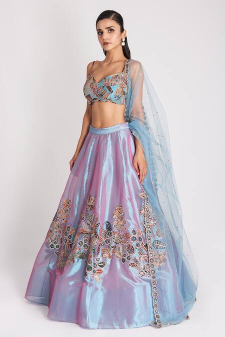 Aisha Rao Blue Tissue Embroidery, Sequins, Beads Opaline Embellished Lehenga Set Online at Aza Fashions Aisha Rao_Blue Tissue Embroidery, Sequins, Beads Opaline Embellished Lehenga Set _Online_at_Aza_Fashions
