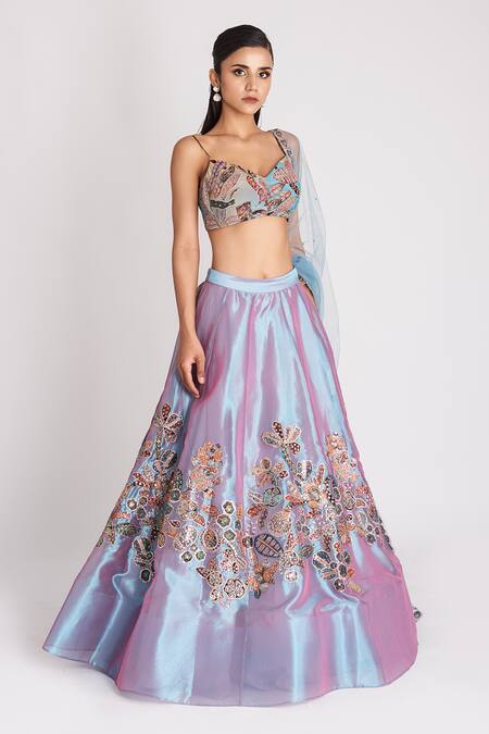 Buy Aisha Rao Blue Tissue Embroidery, Sequins, Beads Opaline Embellished Lehenga Set Online at Aza Fashions Buy_Aisha Rao_Blue Tissue Embroidery, Sequins, Beads Opaline Embellished Lehenga Set _Online_at_Aza_Fashions