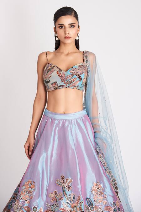 Shop Aisha Rao Blue Tissue Embroidery, Sequins, Beads Opaline Embellished Lehenga Set Online at Aza Fashions Shop_Aisha Rao_Blue Tissue Embroidery, Sequins, Beads Opaline Embellished Lehenga Set _Online_at_Aza_Fashions