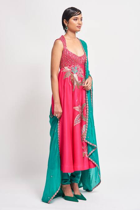Aisha Rao Pink Silk Sequins, Beads, Peony Floral Embellished Anarkali Churidar Set Online at Aza Fashions Aisha Rao_Pink Silk Sequins, Beads, Peony Floral Embellished Anarkali Churidar Set _Online_at_Aza_Fashions