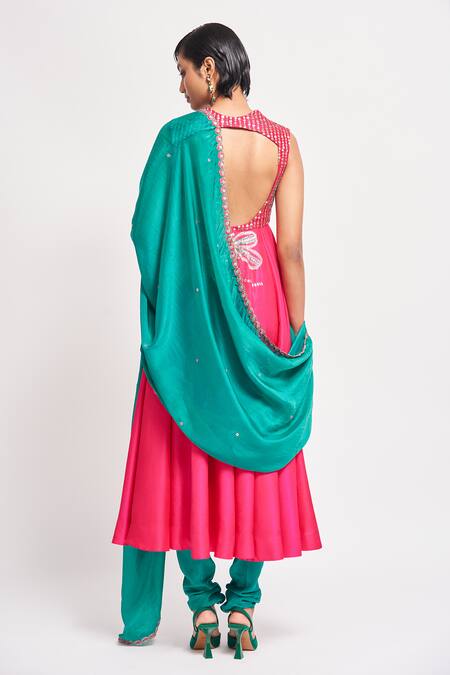 Shop Aisha Rao Pink Silk Sequins, Beads, Peony Floral Embellished Anarkali Churidar Set Online at Aza Fashions Shop_Aisha Rao_Pink Silk Sequins, Beads, Peony Floral Embellished Anarkali Churidar Set _Online_at_Aza_Fashions