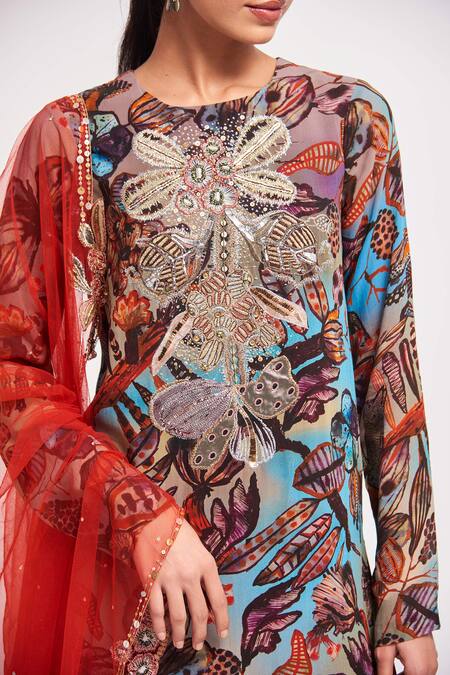 Shop Aisha Rao Multi Color Georgette Sequins, Beads, Shyla Floral Print Kurta Sharara Set Online at Aza Fashions Shop_Aisha Rao_Multi Color Georgette Sequins, Beads, Shyla Floral Print Kurta Sharara Set _Online_at_Aza_Fashions