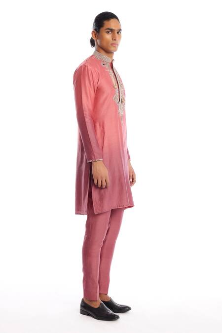 Shop Aisha Rao Pink Silk Sequins Dawn Yoke Embellished Kurta And Pant Set Online at Aza Fashions Shop_Aisha Rao_Pink Silk Sequins Dawn Yoke Embellished Kurta And Pant Set _Online_at_Aza_Fashions