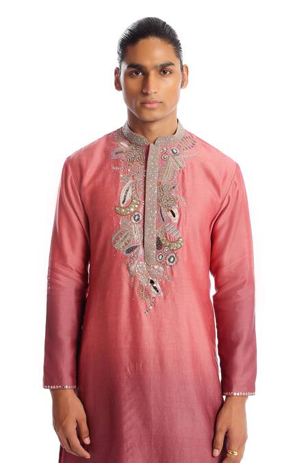 Aisha Rao Pink Silk Sequins Dawn Yoke Embellished Kurta And Pant Set at Aza Fashions Aisha Rao_Pink Silk Sequins Dawn Yoke Embellished Kurta And Pant Set _at_Aza_Fashions