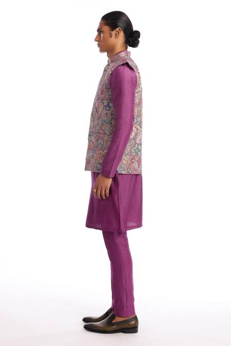 Aisha Rao Purple Silk Sequins Bundi Kurta Set Online at Aza Fashions Aisha Rao_Purple Silk Sequins Bundi Kurta Set _Online_at_Aza_Fashions