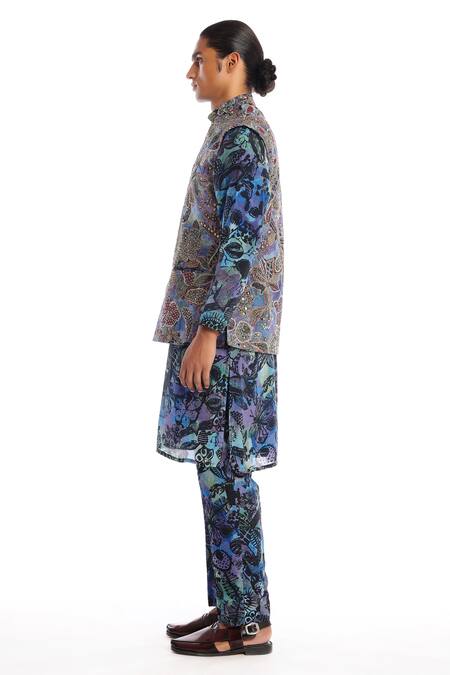 Aisha Rao Blue Silk Sequins, Embroidery Spectrum Abstract Bundi Kurta Set Online at Aza Fashions Aisha Rao_Blue Silk Sequins, Embroidery Spectrum Abstract Bundi Kurta Set _Online_at_Aza_Fashions