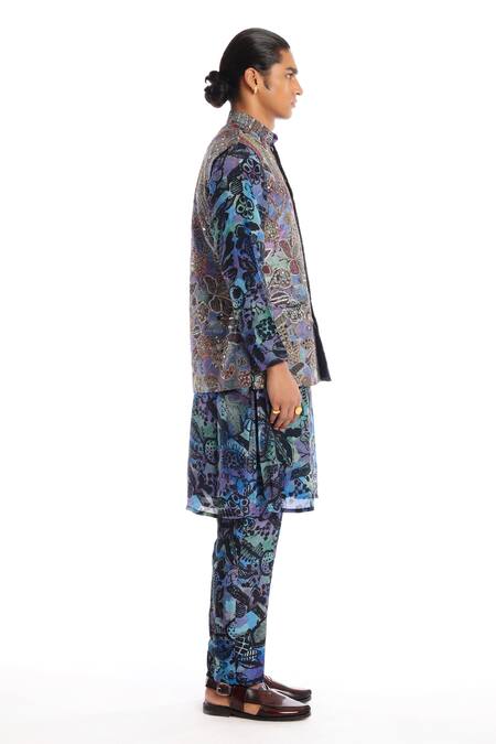 Buy Aisha Rao Blue Silk Sequins, Embroidery Spectrum Abstract Bundi Kurta Set Online at Aza Fashions Buy_Aisha Rao_Blue Silk Sequins, Embroidery Spectrum Abstract Bundi Kurta Set _Online_at_Aza_Fashions