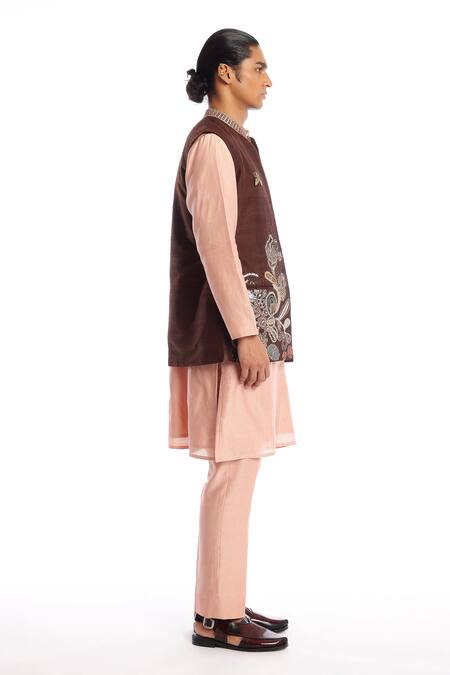 Buy Aisha Rao Peach Silk Sequins Brown Bundi Kurta Set Online at Aza Fashions Buy_Aisha Rao_Peach Silk Sequins Brown Bundi Kurta Set _Online_at_Aza_Fashions