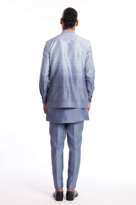 Shop Aisha Rao Blue Silk Sequins Nebula Embroidered Bundi Kurta Set at Aza Fashions Shop_Aisha Rao_Blue Silk Sequins Nebula Embroidered Bundi Kurta Set _at_Aza_Fashions