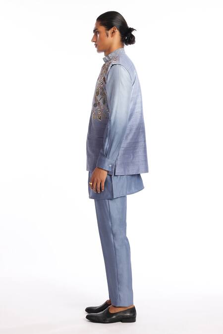 Buy Aisha Rao Blue Silk Sequins Nebula Embroidered Bundi Kurta Set Online at Aza Fashions Buy_Aisha Rao_Blue Silk Sequins Nebula Embroidered Bundi Kurta Set _Online_at_Aza_Fashions