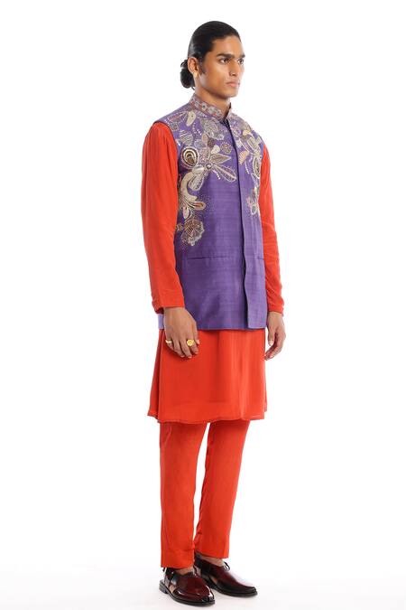 Buy Aisha Rao Purple Silk Sequins, Embroidery Violet Bundi Kurta Set Buy_Aisha Rao_Purple Silk Sequins, Embroidery Violet Bundi Kurta Set