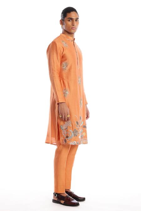 Buy Aisha Rao Orange Silk Sequins Oasis Embroidered Kurta And Pant Set Online at Aza Fashions Buy_Aisha Rao_Orange Silk Sequins Oasis Embroidered Kurta And Pant Set _Online_at_Aza_Fashions