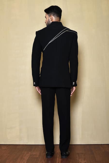 Shop_Arihant Rai Sinha_Black Embroidery Astral Ray Pattern Bandhgala _at_Aza_Fashions