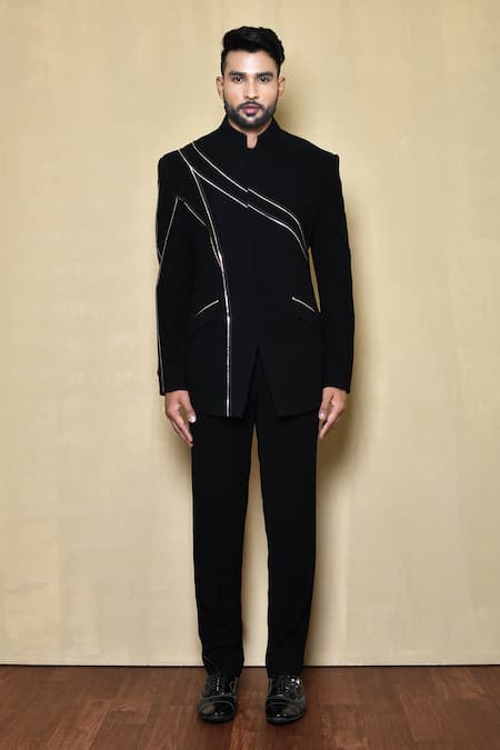 Buy_Arihant Rai Sinha_Black Embroidery Astral Ray Pattern Bandhgala _Online_at_Aza_Fashions