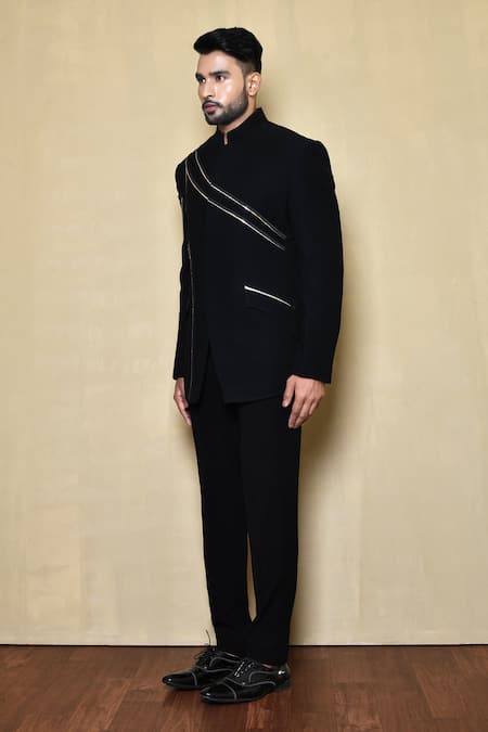 Shop_Arihant Rai Sinha_Black Embroidery Astral Ray Pattern Bandhgala _Online_at_Aza_Fashions