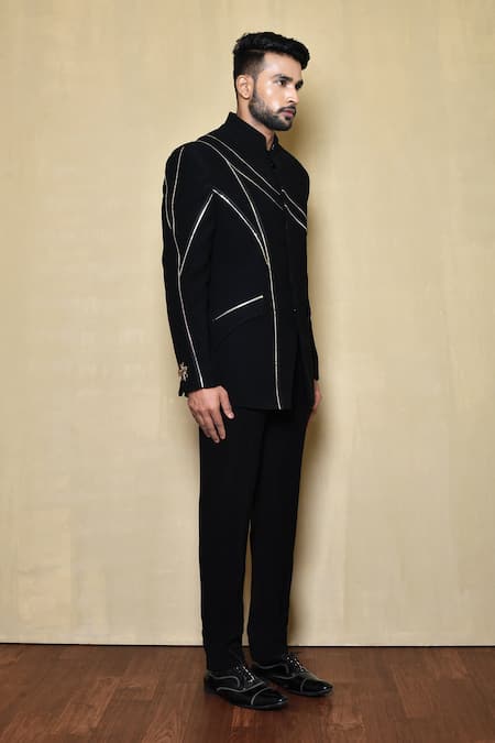 Arihant Rai Sinha_Black Embroidery Astral Ray Pattern Bandhgala _at_Aza_Fashions