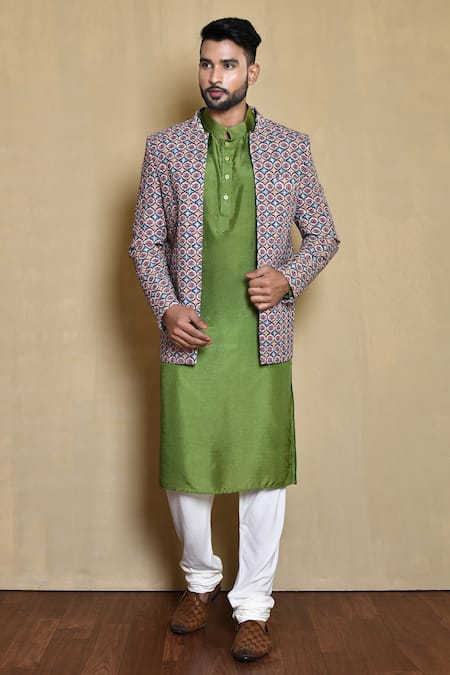 Aryavir Malhotra Tulip Motif Woven Jacket Kurta Set 