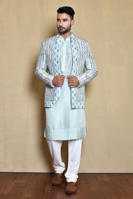 Aryavir Malhotra Lobelia Bloom Maze Woven Jacket Kurta Set 