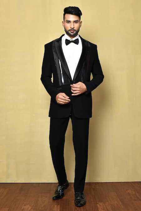 Aryavir Malhotra Stripe Embellished Panel Tuxedo 