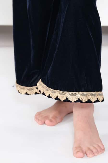 Buy The Pony & Peony Co. Black Velvet Gota Patti Embellished Kurta Pyjama Set Online at Aza Fashions Buy_The Pony & Peony Co._Black Velvet Gota Patti Embellished Kurta Pyjama Set _Online_at_Aza_Fashions