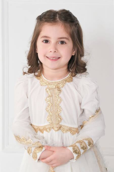 The Pony & Peony Co. Ivory Velvet Gota Patti Embellished Kurta Pyjama Set Online at Aza Fashions The Pony & Peony Co._Ivory Velvet Gota Patti Embellished Kurta Pyjama Set _Online_at_Aza_Fashions