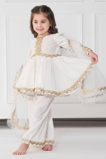 Buy The Pony & Peony Co. Ivory Velvet Gota Patti Embellished Kurta Pyjama Set Online at Aza Fashions Buy_The Pony & Peony Co._Ivory Velvet Gota Patti Embellished Kurta Pyjama Set _Online_at_Aza_Fashions